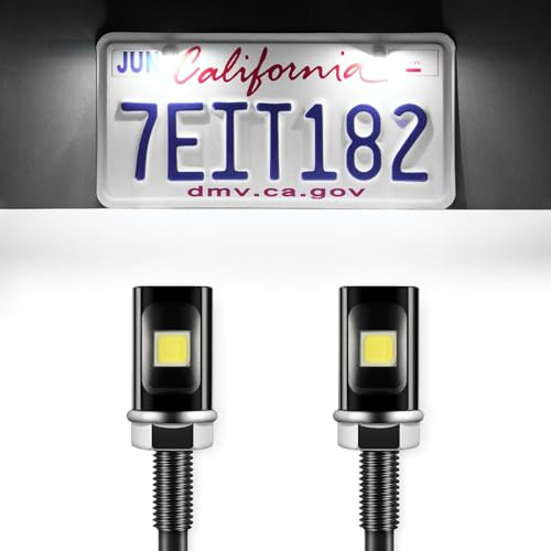 LivTee Super Bright License Plate Light, 12V License Tag Screw Bolt Accessories, Waterproof Black Aluminium Light Holder, Legal for Car Motorcycle Truck RV ATV Bike, Xenon White(2PCS)