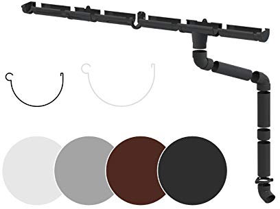 RAINWAY S Regenrinnen Komplettset (1 Dachseite) - PVC-U Kunststoff in 4 Farben, für Dachflächen < 100m² empfohlen (Set min. 8 Meter, weiß) Regenrinne Erweiterung