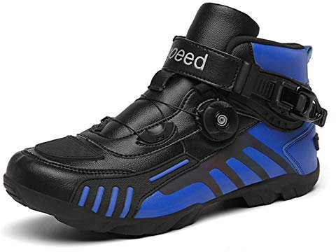 MRDEAR Motorrad Schuhe Sneaker Herren, Motorradschuhe Schwarz Blau mit Einstellknopf, Atmungsaktives Motorrad Stiefel Motocross Kurze Ankle Stiefel Turnschuhe Gepanzert,45 EU