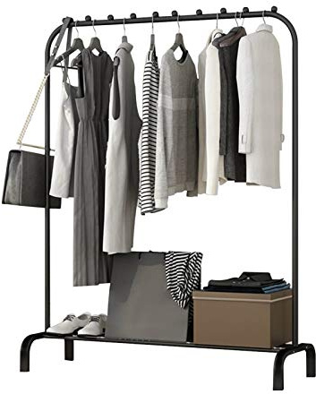 Holdfiturn Clothes Rail Metal Clothing Garment Rack with Bottom Shoes Shelf Stand Free Heavy Duty Drying Racks for Clothes with Multi-slip Bead for Hanging Coats Skirts Bedroom Closet Laundry Black