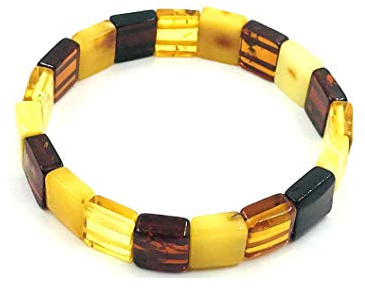 Amber Jewelry Shop Bracelet extensible en ambre baltique naturel pour femme - Fabriqué à la main à partir de perles d'ambre baltique polies/certifiées (multicolore)