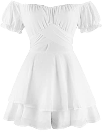 Odizli Piratenkostüm Damen Piratenkleid Off Shoulder Kurz Jumpsuit Weißes Piraten Kleid