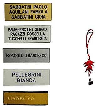 TARGA TARGHETTA POSTA 2 RIGHI 2,5x7 cm spesso 1mm circa CON BIADESIVO PLASTICA scegli colori INCISIONE COMPRESA stampatello FUORIPORTA 1 portachiavi AMULETI