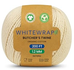 Butchers Twine 200 Feet 1.2mm – Natural Cotton Twine Kitchen String, Food Safe, Oven- Safe Cooking Twine for Trussing Turkey, Roasting Meat, Bakers Twine for Baking, Crafts & Gift Wrapping
