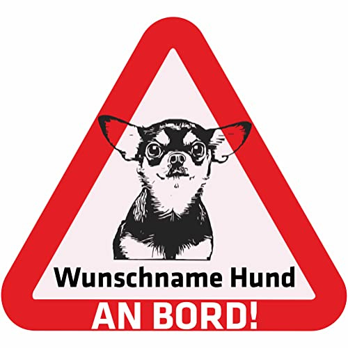 Indigos UG - Auto Aufkleber - Namensaufkleber Hund 15 cm - Chihuahua - Sticker selbst gestalten mit Name & Wunschtext - personalisiert selbstklebend - Motorrad - LKW - Heckscheibenaufkleber