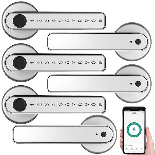 VisorTech Edelstahl Türbeschlag: 3er-Set Sicherheits-Türbeschläge mit Fingerabdruck-Scanner, PIN & App (Türbeschläge mit Fingerprintsensor, Innentürgriffe, Elektrische)