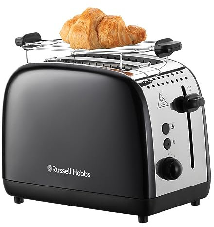Russell Hobbs Tostapane - 2 Fette - Acciaio Inox Nero; Scomparti per toast extra larghi; 6 livelli di doratura; Scongelamento; Funzione solleva e guarda, 1600 W, ColorPlus 26550-56