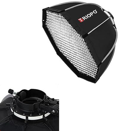 Triopo KX55 Soft Box 21,6 pollici/55 cm con griglia a nido d'ape, Softbox fotografico con ombrello ottagonale per Godox V1 AD200Pro Flash Speedlite Soft Box diffusore di luce a testa rotonda