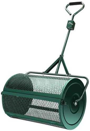 NYANS Épandeur de Compost de 24 Pouces, Épandeurs à Rouleaux de Mousse de Tourbe, Épandeur de Graines à Panier en Maille Métallique, pour Engrais de Pelouse de Jardin,Green-32 * 60cm