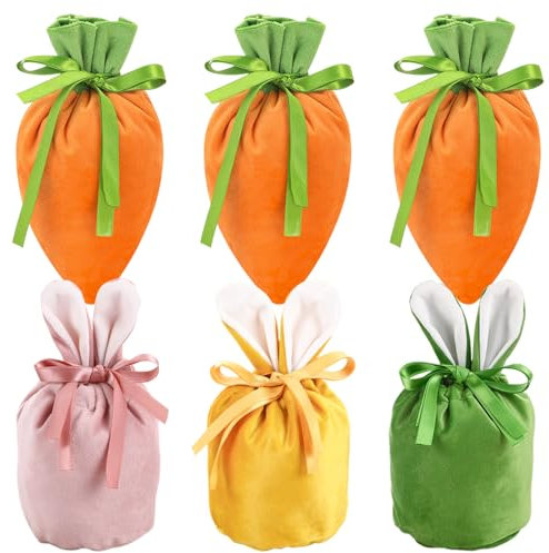 Bolsa de Pascua, 6 Bolsas de Regalo con Zanahoria y Orejas de Conejo, Cesta de Pascua Alternativa Rellenable para Huevos, Caramelos, Regalos, como Decoración de Pascua