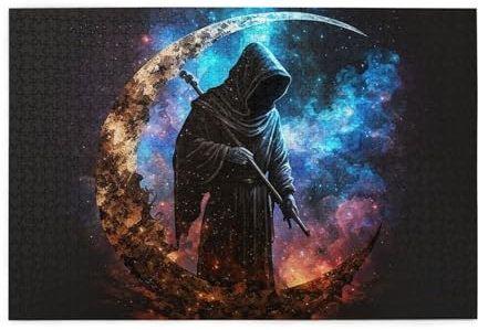 HERRECX 1000 Piece Jigsaw Puzzle Grim Reaper Sickle Cloak Galaxy Black Wood Puzzle for Adults Teens Family Game Educational Toys Gifts