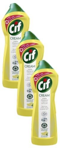 Cif Lemon Cream Cleaner multipurpose surface cleaner with 100% natural cleaning particles removes 100% of the toughest dirt 750 ml (Pack of 3)