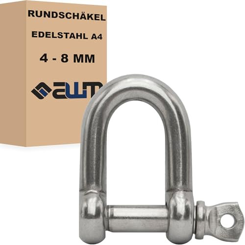 Edelstahl Schäkel Rundschäkel kurz geschweift Schekel Karabiner Sicherung V4A AISI 316 Drahtseil Edelstahlseil Drahtseilverbinder Zubehör (Rundschäkel, 8mm (bis 3000kg) - 50x)
