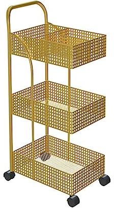 Servierwagen Aufbewahrungswagen Küchenwagen 3-stöckiges Eisenregal, Schlafzimmer, Metall, Mobiles Lagerregal, Rollwagen, Küchenwagen Küchenrollwagen Rollwagen Regalwagen ( Color : Gold , Size : 40x29x