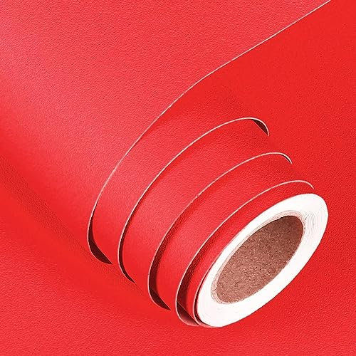 FunStick Carta da Parati Adesiva Muro Rosso Rotolo Carta da Parati Cucina Lavabile Muro Impermeabile Pellicola Adesiva Decorativa per Pareti Rosso Carta Adesiva per Piano Cucina Scaffali 30CM×5M