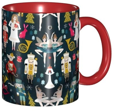 Tasses classiques rouges en céramique pour cappuccino, latte, céréales, yaourt, lait, boissons chaudes ou froides, four à micro-ondes, motif casse-noisette, ballet, danse de Noël