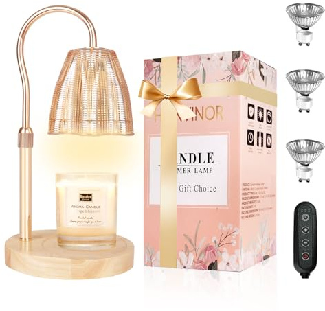Honvinor Candle Warmer Lamp with Timer & Dimmer, Candle Warmer Height Adjustable, Fits All Jar Scented Candles, Candle Lamp with 3 Bulbs, Charming Gift Box with Ribbon for Gifting