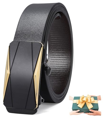 LEACOOLKEY Belts for Men,Leather Ratchet Belt with slide automatic Buckle, Men’s Adjustable Belt 33mm for Men Dress Jeans