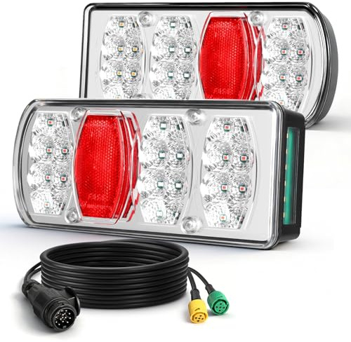 Yuanjoy LED Anhänger Rückleuchten Set, Wasserdichter 13-Poliger Anhängerstecker mit 5,5 m Kabel und Integriertem Widerstand, 12V/24V mit E-Prüfzeichen für Anhänger, LKW, Wohnwagen, Bauanhänger