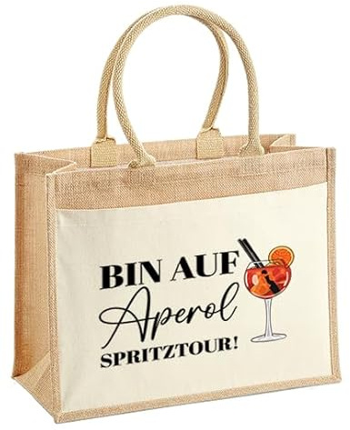 LIEBTASTISCH - Nachhaltige Jutetasche - Ich bin auf Aperol Spritz Tour - hochwertig - Einkaufstasche - Geschenkidee - Baumwolle - Tasche - Geschenk