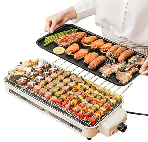 Griglia Elettrica Senza Fumo Per Barbecue Piccola Griglia Elettrica Per BBQ Da Tavolo Controllo Della Temperatura Regolabile A 250 ℃ Con Piastra Antiaderente Rimovibile Per Uso Interno Ed Esterno