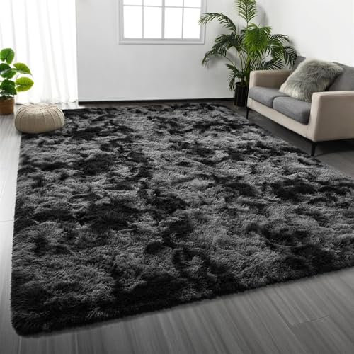 Heavyoff Hochflor Teppich Wohnzimmer rutschfest Fellteppich Shaggy Flauschig Anti-Rutsch Moderner Teppiche für Schlafzimmer Kinderzimmer, Dunkelgrau, 60x160cm