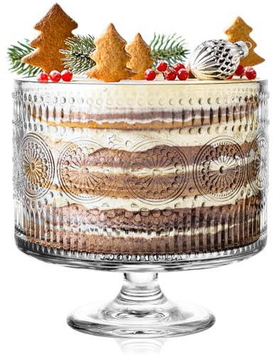 BIMUYI Ciotola in vetro con piedistallo, 3250 ml, ciotola da portata vintage da 3250 ml, piatto da dessert con base per torte a strati, frutta, insalata