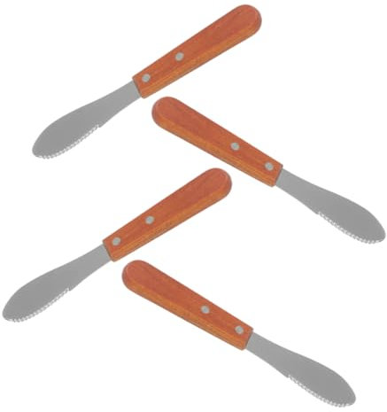 Ciieeo 4 Stück Käsemesser mit Holzgriff Käsestreuer Brot Marmelade Streuer Küchenwerkzeuge mit Holzgriff Buttermesser mit Holzgriff Küchenhelfer praktischer Butterspatel Rostfreier Stahl