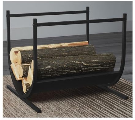 Portalegna da ardere, Portalegna in ferro pesante a forma di U da 17 con base stabile e supporto for il trasporto, Supporto impilabile in legno decorativo for interni ed esterni, Facile installazione