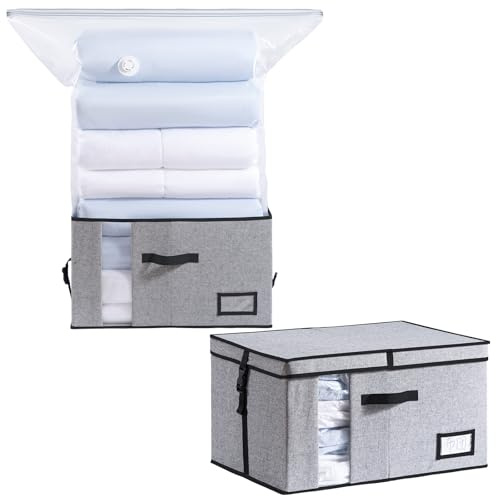TAILI Vakuum Aufbewahrungsbeutel 2 in 1, Faltbar für Kleidung, 53x38x30 cm | Unterbett Aufbewahrungsbox für Bettwäsche, Bettdecken, Platz Sparen, 1 Set(1 Box + 1 Vakuumbeutel)