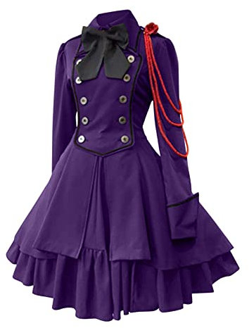 Generisch Robe Femme Style Rétro Couleur Unie Manches Trompette Longue Robe de Princesse Pantalons Médiévaux Hommes, lilas, M