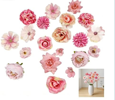 eModwey 20 Stück Künstliche Blumenköpfe zum Basteln, Seidenblumen Rosa für Hochzeitsdeko, Brautstrauß und Tischdekoration, Vielseitige Kunstblumen für Valentinstag und Partys