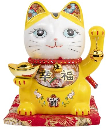 lachineuse Katze des GLÜCKS und des GLÜCKS – Die japanische Maneki Neko – Gelb – Sparschwein – Japanisches Dekorationsobjekt – Japanische asiatische Geschenkidee, 0,3 Kg