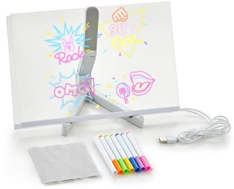 Voarge LED Notiztafel, 30x20 cm Nachrichtentafel mit LED, Acryl Notiztafel mit Ständer & 7 Farbstiften, Abwischbar Drawing light chreibtafel Abwischbar für Das Heimschulbüro