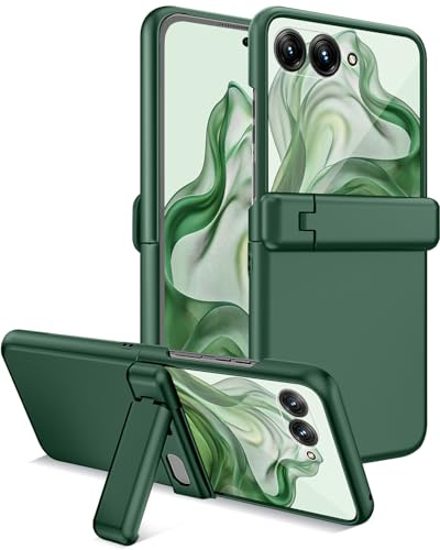 Miimall for Motorola Razr 50 Phone Case, [Hinge Protection] [Stand] [Built-in Screen Protector], Frosted PC Skin-Friendly Slim Shockproof Anti-Scratch Full body Case for Razr 50-Green