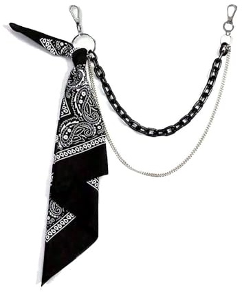 Wloisc Punk Hip Hop Jean Pants Chain For Men - Black Belt Waist Chains Bandana Acrylic Layered Rapper Rock Bag Keychain Accessories