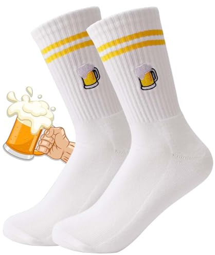 YYSWSAKY Bier Socken, Gestickte Biersocken, Damen & Herren Motiv Tennissocken, Fashion Drinks Crew-Socken für Männer und Frauen, Baumwollsocken, Geschenkideen für Bierliebhaber