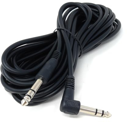 DRUT 6.35mm 1/4 TRS Right-Angled Guitar Cable | Stereo Jack Instrument Lead, Electric Guitar, Bass, Keyboard, Amp, Mixer, Heavy-Duty Audio Cord, 6m