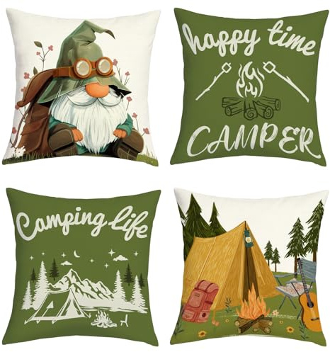 Joymaison Federe per Cuscini Divano 45x45 Set di 4 Verde Camper Campeggio Federa Copri Cuscino Gonome Camping Accessori Federe Confezione Copricuscini Quadrati per Camera da Letto Divano