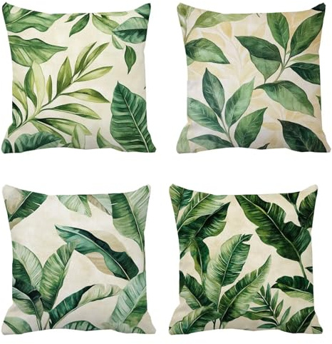 Funda Cojin 55x55 Juego de 4 Cojines Exterior Hoja Cuadrada Fundas Cojines Verde Terciopelo Funda de Almohada, Impermeable Almohada Sofa, para Sillas Sala de Estar Dormitorio Jardín Decoración s-458