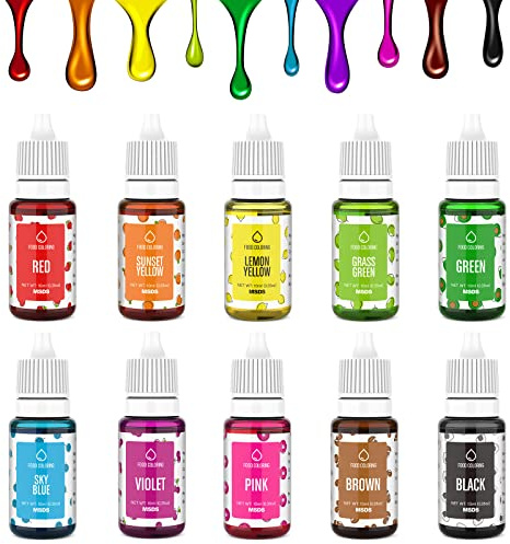 Waysroma Lebensmittelfarbe 10 Farben x 10ml Hochkonzentriert Lebensmittelfarbe Flüssig für Backen, Kuchen, Macaron, Kekse, Kuchendekoration Backen Farbe Glutenfrei Zuckerfrei Dessert