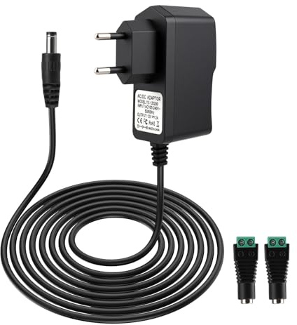 12V 2A Cargador Universal Adaptador AC DC 220V 230V Fuente Alimentacion | 24W Transformador con 2 Adaptadores para Routers, Cámaras, Tiras LED, Radio, Conector Jack 5,5*2,1 mm