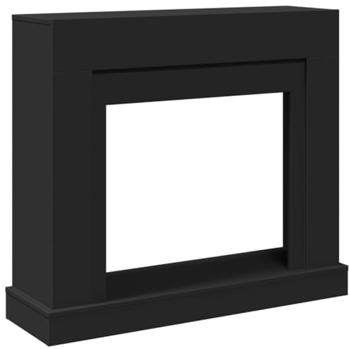 SDWEHBJ Kaminumrandung, Dekorativer Kaminrahmen, Kaminkonsole, Dekokamin für Bilderrahmen, Blumen, Feuchtigkeitsbeständig, Schwarz 100x30x87,5 cm Holzwerkstoff