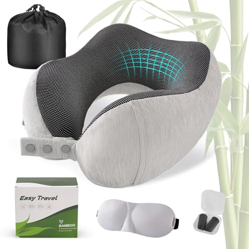 Cirorld Nackenkissen Flugzeug, Nackenhörnchen Erwachsene, Reisekissen Memory Foam, Verstellbares Kompaktes Nackenkissen Reise, Ergonomisches Weich Atmungsaktiv mit Ohrstöpseln, Augenmaske,Tragetasche