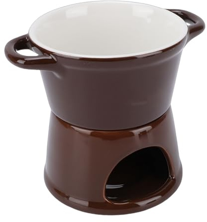 Fdit Ensemble de Tasses à Fondue au Chocolat en Céramique avec Fourchette, Chauffe-bougie Chauffe-plat pour Faire Fondre le Fromage et la Fondue au Dessert, Marmite Individuelle (BROWN)