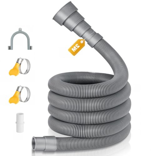 Giloty Tuyau Vidange Machine à Laver 2M – Rallonge Évacuation Universelle avec Raccord et Colliers de Serrage pour Lave-linge et Lave-vaisselle