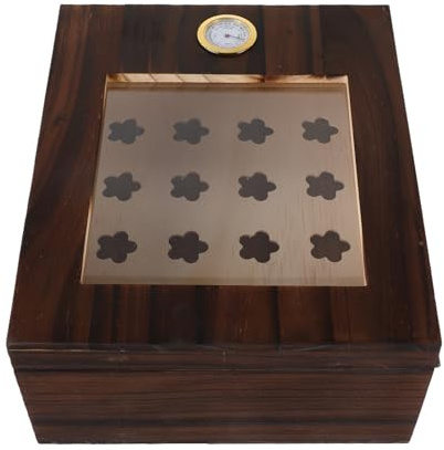 Warmhm Caja Humidificadora de Madera para Cigarros con Humidificador E Higrómetro, Diseño de Doble Capa y Compartimentos Interiores para Almacenamiento Organizado en Bares y Viajes