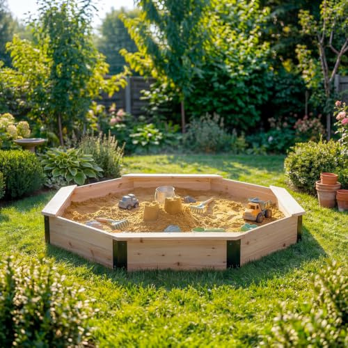 CHARLES BENTLEY XL 2m Wooden Sandpit with Seats & PVC Cover, 200kg Capacity, FSC Certified Wood, Includes Weed-Proof Liner, Large Garden Play, 198x198cm