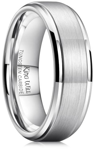 King Will 7mm Tungsten Ring for Men Silver Tungsten Wedding Band Matte Brushed Finish Comfort Fit Size 11.5