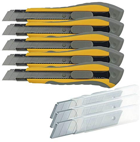 SECOTEC Cutter Set 8-teilig | 5x Cuttermesser 18mm Klinge | 3x Ersatz-Klingenbox (10 Stk)
